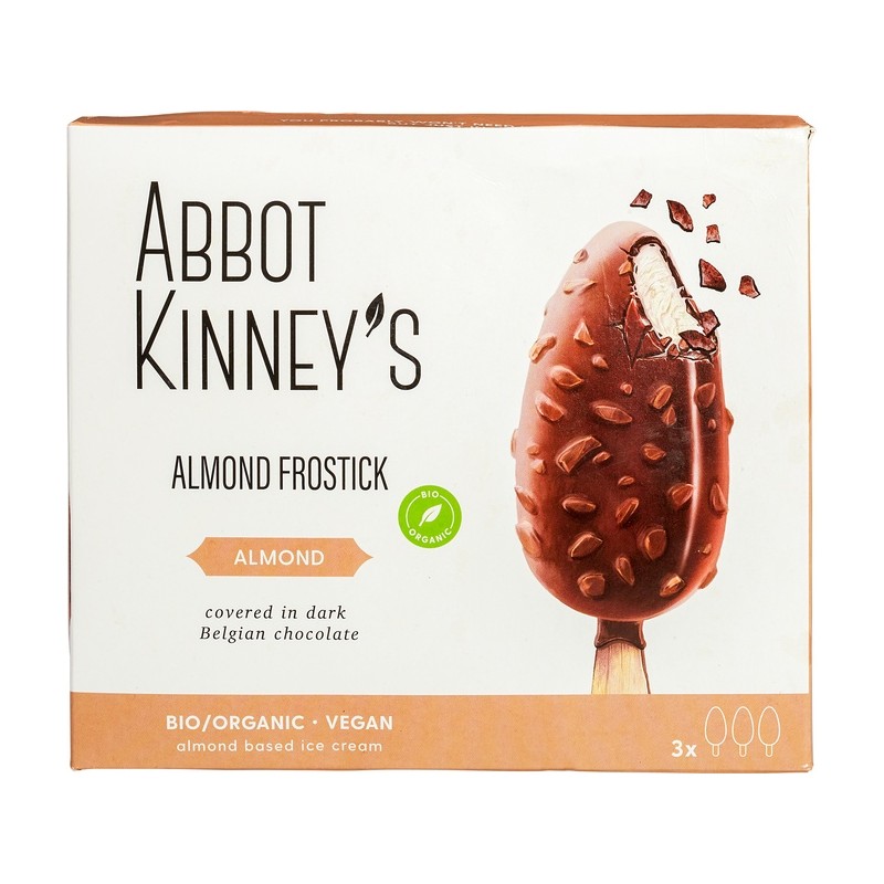 LODY WEGAŃSKIE NA PATYKU - ABBOT KINNEY'S - MIGDAŁOWE W POLEWIE CZEKOLADOWEJ Z MIGDAŁAMI BIO (3 x 80 ml) 240 ml