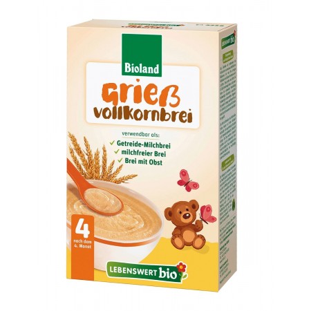 KASZKA PSZENNA PEŁNOZIARNISTA BEZ DODATKU CUKRÓW OD 5 MIESIĄCA BIO 225 g - LEBENSWERT (HOLLE)