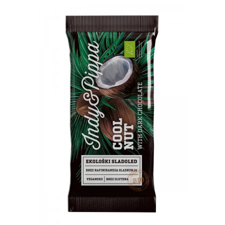 LODY WEGAŃSKIE BEZGLUTENOWE NA PATYKU - INDY & PIPPA - KOKOSOWE W POLEWIE Z CIEMNEJ CZEKOLADY BIO 37  ml