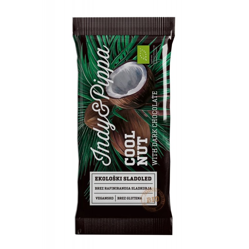 LODY WEGAŃSKIE BEZGLUTENOWE NA PATYKU - INDY & PIPPA - KOKOSOWE W POLEWIE Z CIEMNEJ CZEKOLADY BIO 37  ml