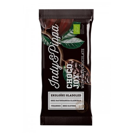 LODY WEGAŃSKIE BEZGLUTENOWE NA PATYKU - INDY & PIPPA - CZEKOLADOWE W  POLEWIE Z CIEMNEJ CZEKOLADY BIO 37 ml