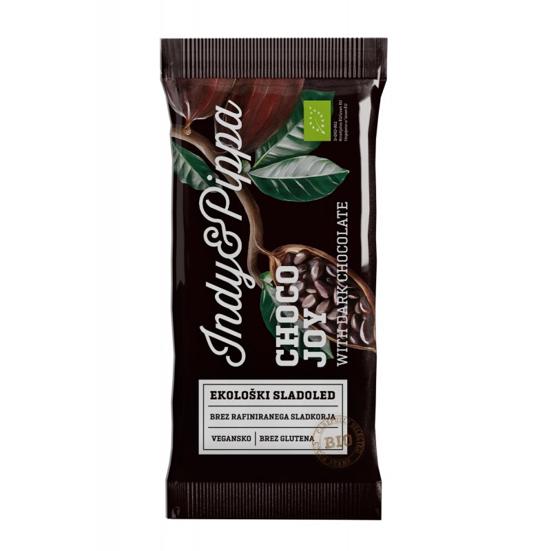 LODY WEGAŃSKIE BEZGLUTENOWE NA PATYKU - INDY & PIPPA - CZEKOLADOWE W  POLEWIE Z CIEMNEJ CZEKOLADY BIO 37 ml