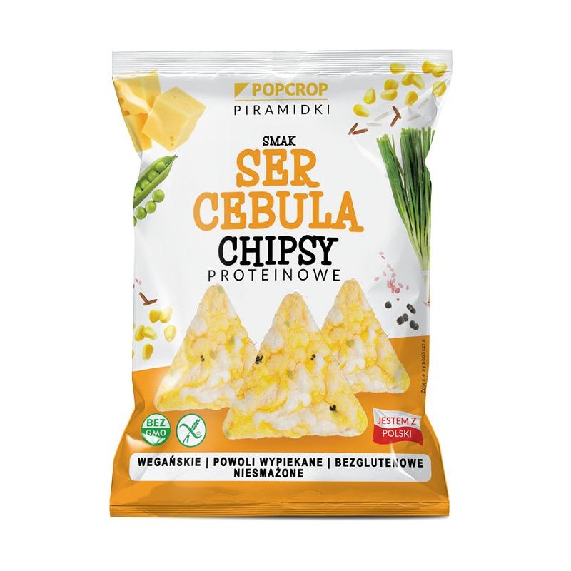 CHRUPKI PIRAMIDKI PROTEINOWE O SMAKU SERA I CEBULI BEZGLUTENOWE 60 g - POPCROP