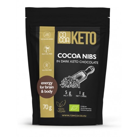 KRUSZONE ZIARNO KAKAO W CZEKOLADZIE KETO BEZ DODATKU CUKRU BEZGLUTENOWE BIO 70 g - COCOA
