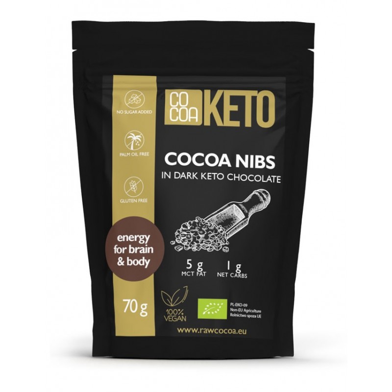 KRUSZONE ZIARNO KAKAO W CZEKOLADZIE KETO BEZ DODATKU CUKRU BEZGLUTENOWE BIO 70 g - COCOA