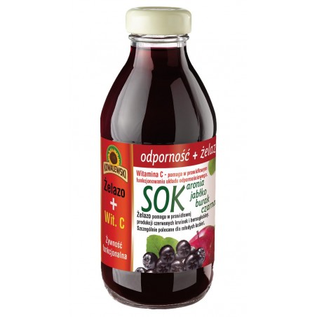 SOK ARONIA - JABŁKO - BURAK - CZARNA MARCHEW "WITAMINA C + ŻELAZO" BEZGLUTENOWY 320 ml - KOWALEWSKI