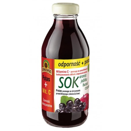 SOK ARONIA - JABŁKO - BURAK - CZARNA MARCHEW "WITAMINA C + POTAS" BEZGLUTENOWY 320 ml - KOWALEWSKI