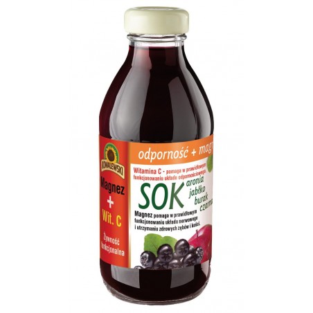 SOK ARONIA - JABŁKO - BURAK - CZARNA MARCHEW "WITAMINA C + MAGNEZ" BEZGLUTENOWY 320 ml - KOWALEWSKI