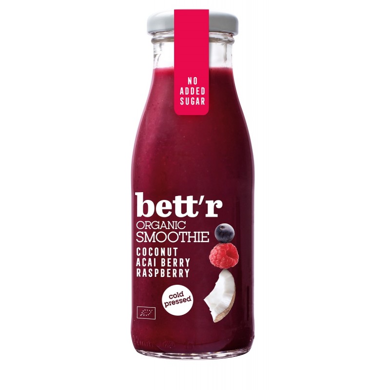 SMOOTHIE TŁOCZONE NA ZIMNO Z MALINĄ, JAGODĄ ACAI I KOKOSEM BIO 250 ml - SMART ORGANIC (BETT'R)