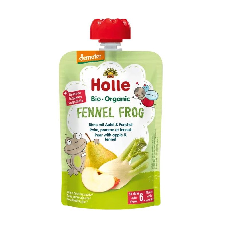 MUS W TUBCE KOPERKOWA ŻABA (GRUSZKA - JABŁKO - KOPER WŁOSKI) BEZ DODATKU CUKRÓW OD 6 MIESIĄCA DEMETER BIO 100 g - HOLLE