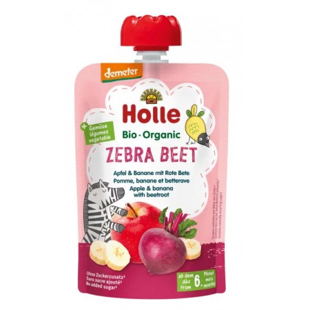 MUS W TUBCE BURACZANA ZEBRA (JABŁKO - BANAN - BURAK) BEZ DODATKU CUKRÓW OD 6 MIESIĄCA DEMETER BIO 100 g - HOLLE