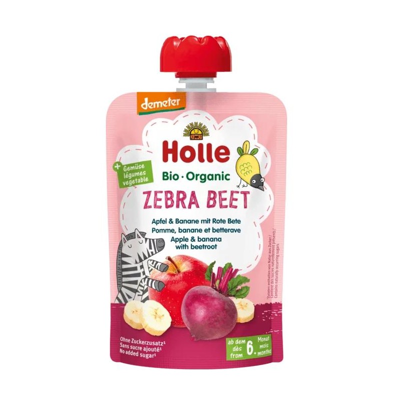 MUS W TUBCE BURACZANA ZEBRA (JABŁKO - BANAN - BURAK) BEZ DODATKU CUKRÓW OD 6 MIESIĄCA DEMETER BIO 100 g - HOLLE