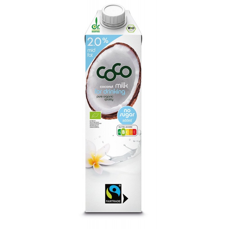COCONUT MILK - NAPÓJ KOKOSOWY DO PICIA 2 % TŁUSZCZU BEZ DODATKU CUKRÓW FAIR TRADE BIO 1 L - COCO (DR MARTINS)