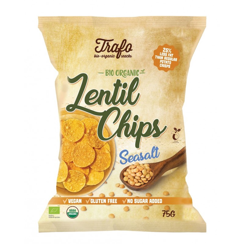 CHIPSY Z SOCZEWICY Z SOLĄ MORSKĄ BEZGLUTENOWE BIO 75 g - TRAFO