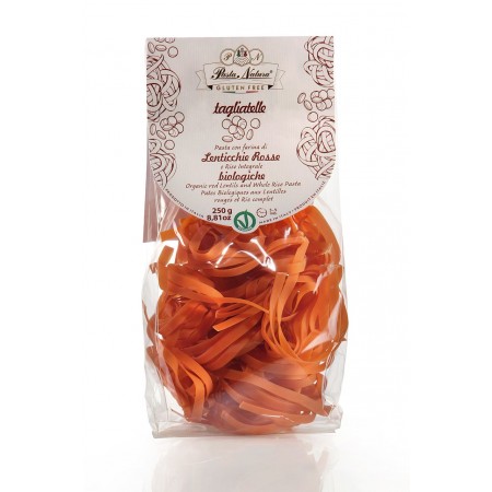 MAKARON (Z SOCZEWICY CZERWONEJ I BRĄZOWEGO RYŻU) TAGLIATELLE BEZGLUTENOWY BIO 250 g - PASTA NATURA
