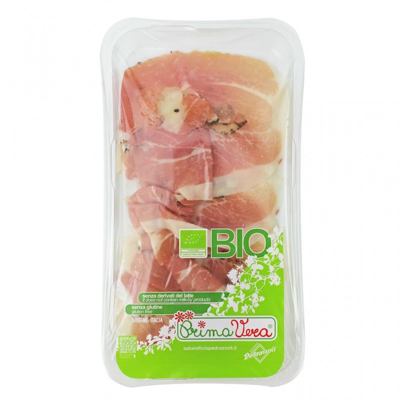 SZYNKA DOJRZEWAJĄCA Z TRUFLĄ (PROSCIUTTO CRUDO AFFINATO AL TARTUFO) PLASTRY BEZGLUTENOWE BIO 50 g - PRIMAVERA