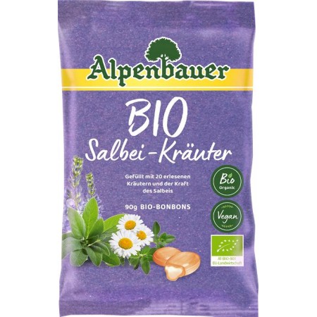CUKIERKI Z NADZIENIEM O SMAKU ZIOŁOWYM Z SZAŁWIĄ BIO 90 g - ALPENBAUER