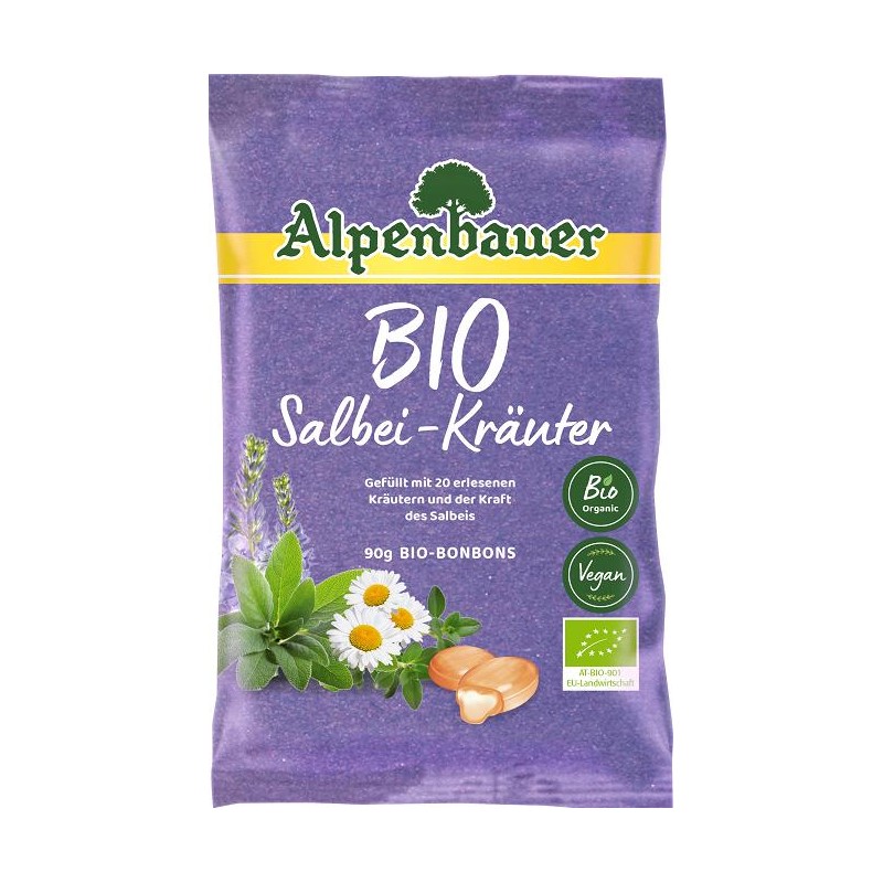 CUKIERKI Z NADZIENIEM O SMAKU ZIOŁOWYM Z SZAŁWIĄ BIO 90 g - ALPENBAUER