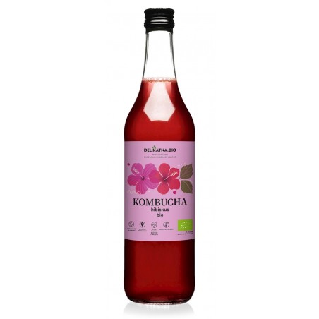 KOMBUCHA Z HIBISKUSEM BIO 500 ml - DELIKATNA (ZAKWASOWNIA)