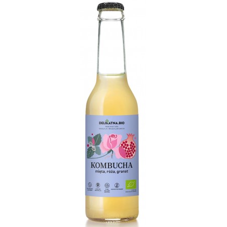 KOMBUCHA Z MIĘTĄ, RÓŻĄ I GRANATEM BIO 270 ml - DELIKATNA (ZAKWASOWNIA)