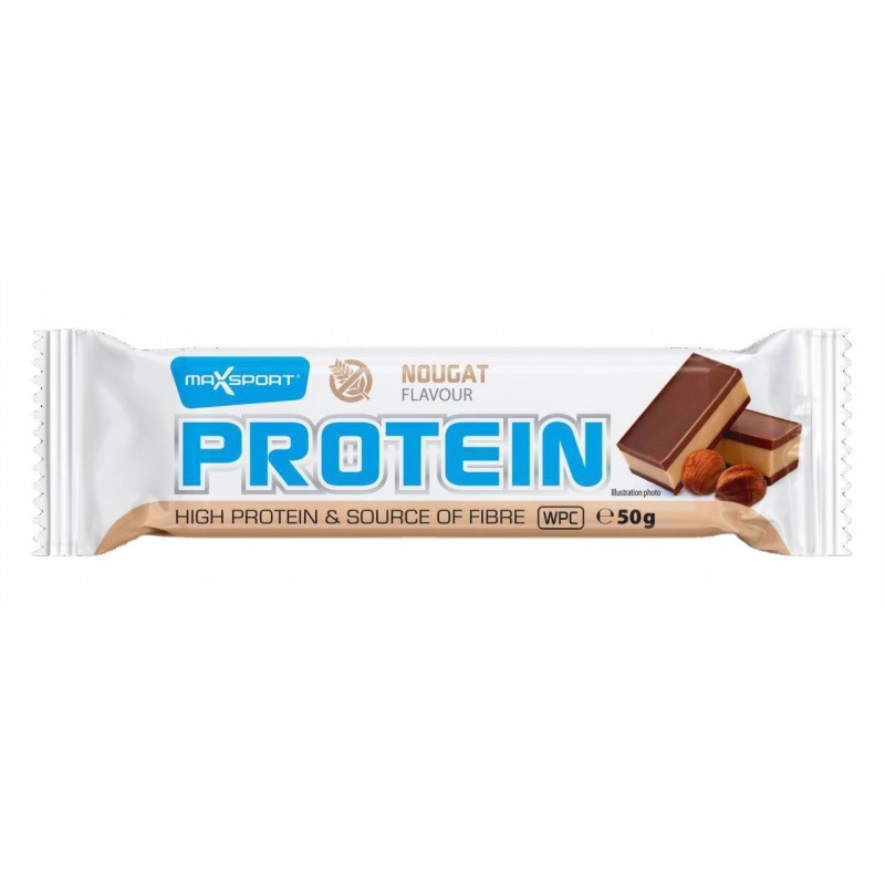 BATON PROTEINOWY WPC O SMAKU NUGATOWYM W MLECZNEJ CZEKOLADZIE BEZGLUTENOWY 50 g - MAXSPORT