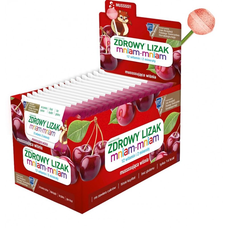 LIZAK KULKA O SMAKU MUSUJĄCEJ WIŚNI Z WITAMINAMI I MINERAŁAMI BEZGLUTENOWY 6 g - MNIAM MNIAM STARPHARMA