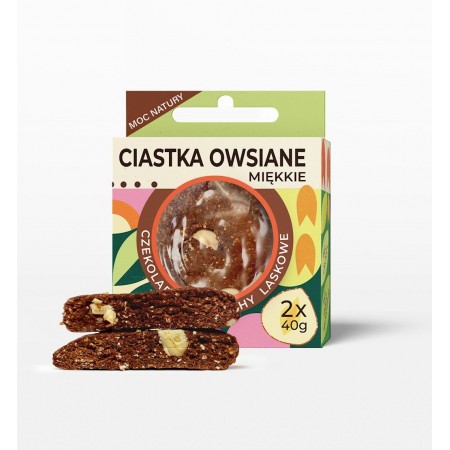 CIASTKA OWSIANE MIĘKKIE CZEKOLADA I ORZECHY LASKOWE BEZGLUTENOWE (2 x 40 g) 80 g - LAVICA