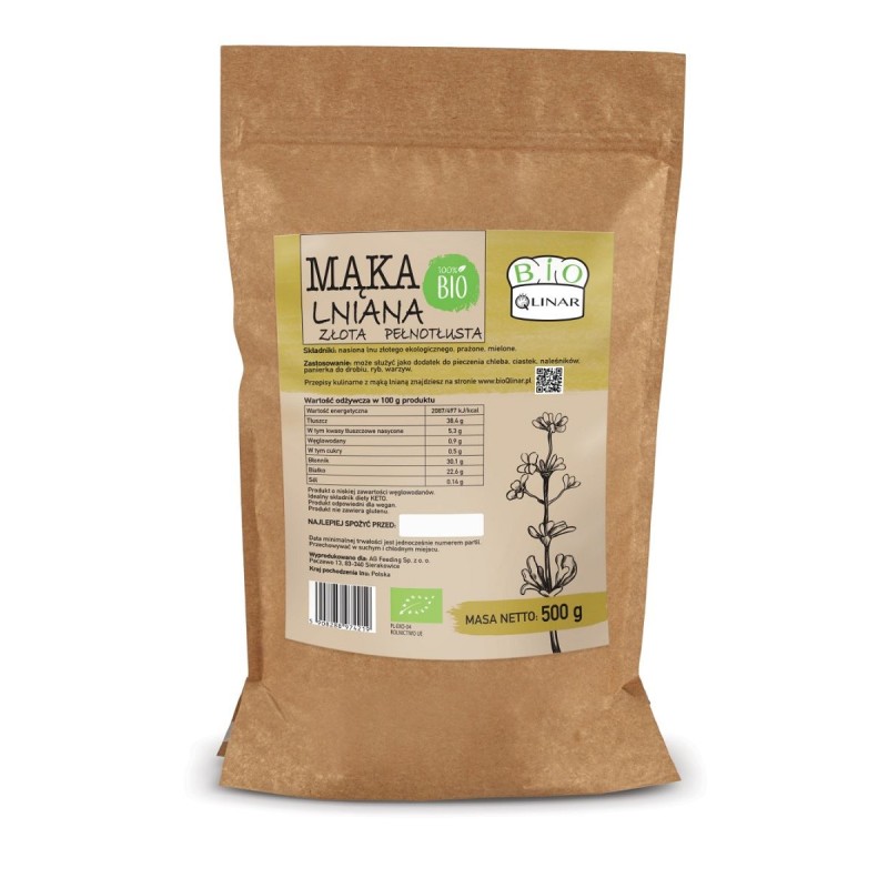 MĄKA LNIANA ZŁOTA PEŁNOTŁUSTA BEZGLUTENOWA BIO 500 g - BIO QLINAR