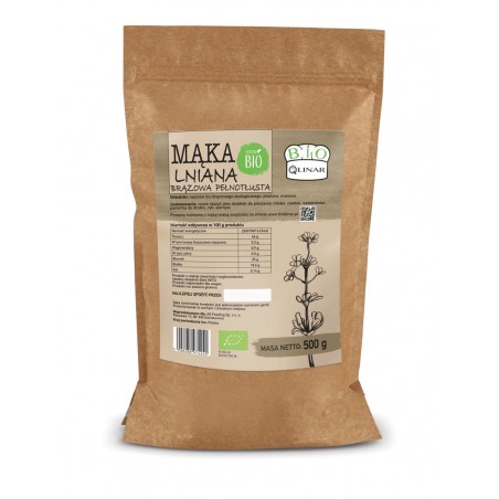 MĄKA LNIANA BRĄZOWA PEŁNOTŁUSTA BEZGLUTENOWA BIO 500 g - BIO QLINAR