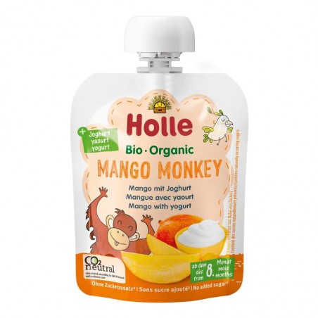 MUS W TUBCE MANGO MAŁPKA (MANGO - JOGURT) BEZ DODATKU CUKRÓW OD 8 MIESIĄCA BIO 85 g - HOLLE