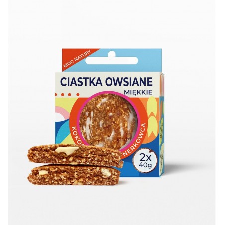 CIASTKA OWSIANE MIĘKKIE KOKOS I ORZECHY NERKOWCA BEZ DODATKU CUKRU BEZGLUTENOWE (2 x 40 g) 80 g - LAVICA