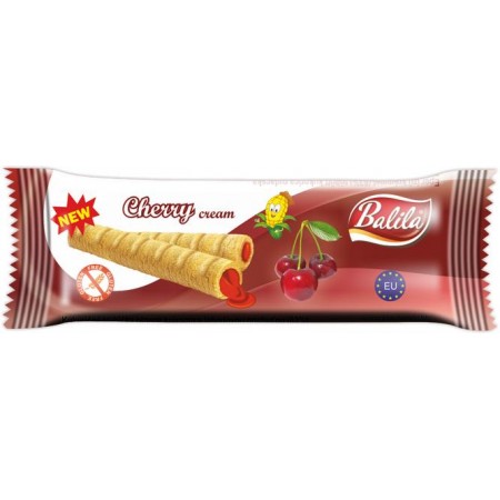 RURKI KUKURYDZIANE NADZIEWANE KREMEM O SMAKU WIŚNIOWYM BEZGLUTENOWE 18 g - BALILA