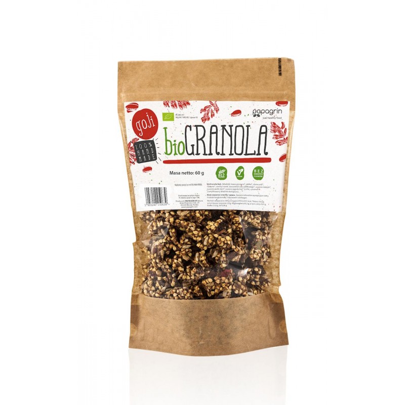 GRANOLA Z GOJI BEZ DODATKU CUKRÓW BEZGLUTENOWA BIO 60 g - PAPAGRIN