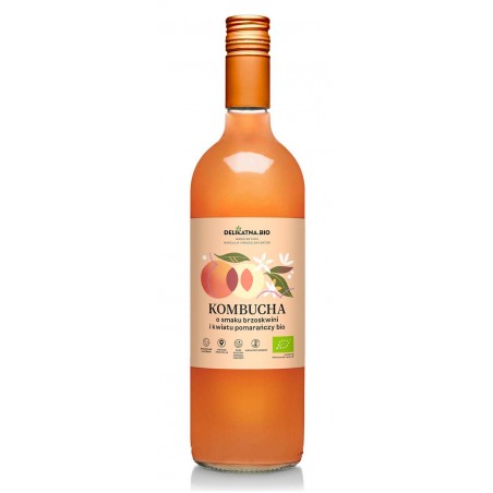 KOMBUCHA O SMAKU BRZOSKWINI I KWIATU POMARAŃCZY BIO 750 ml - DELIKATNA (ZAKWASOWNIA)