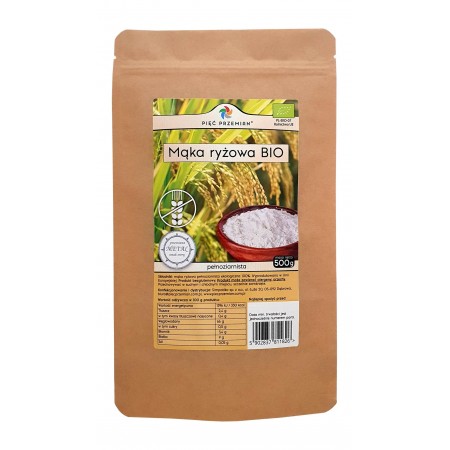 Mąka ryżowa pełnoziarnista BIO bezglutenowa 500 g - Pięć Przemian