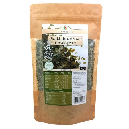 Płatki drożdżowe nieaktywne ze spiruliną bezglutenowe 150 g - Pięć Przemian