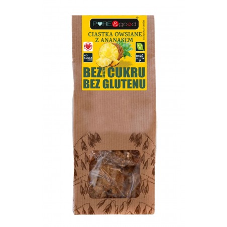 Ciastka owsiane z ananasem bez glutenu, bez dodatku cukru 150 g Pure&Good - Mercatare