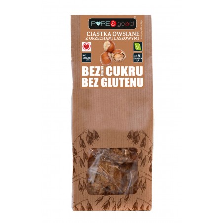 Ciastka owsiane z orzechami laskowymi bez glutenu, bez dodatku cukru 150 g Pure&Good - Mercatare