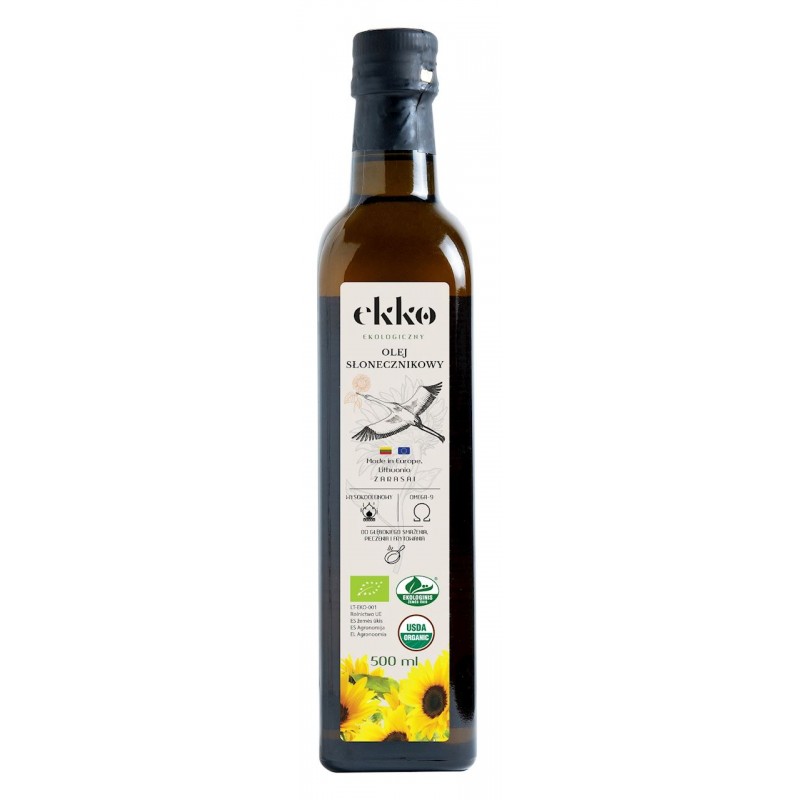 OLEJ SŁONECZNIKOWY DO GOTOWANIA I SMAŻENIA TŁOCZONY NA ZIMNO BIO 500 ml - EKKO
