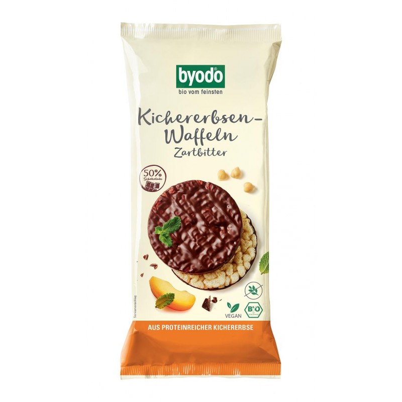 WAFLE Z CIECIERZYCY Z CIEMNĄ CZEKOLADĄ BEZGLUTENOWE BIO 65 g - BYODO