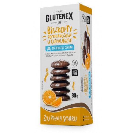 BISZKOPTY POMARAŃCZOWE W CZEKOLADZIE BEZ DODATKU CUKRÓW BEZGLUTENOWE 80 g - GLUTENEX