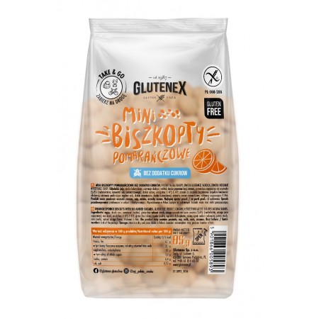 MINI BISZKOPTY POMARAŃCZOWE BEZ DODATKU CUKRÓW BEZGLUTENOWE 85 g - GLUTENEX
