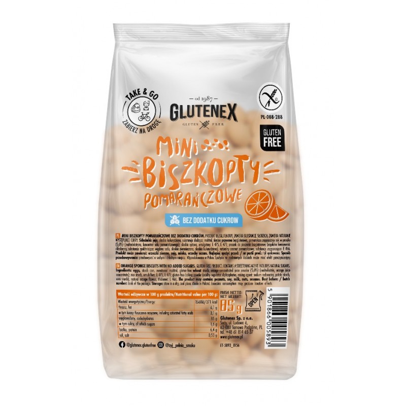 MINI BISZKOPTY POMARAŃCZOWE BEZ DODATKU CUKRÓW BEZGLUTENOWE 85 g - GLUTENEX