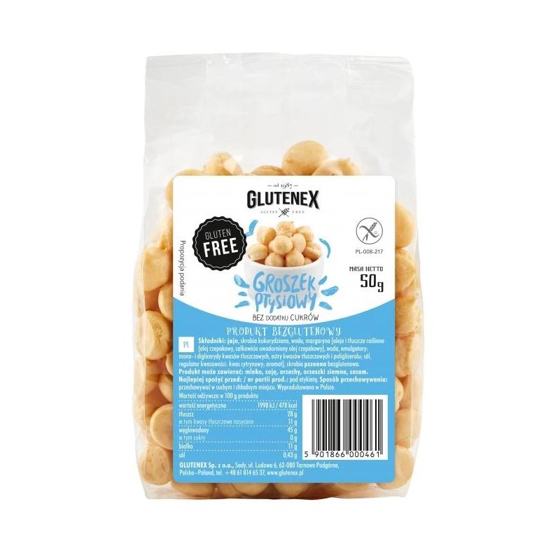 GROSZEK PTYSIOWY BEZ DODATKU CUKRÓW BEZGLUTENOWY 50 g - GLUTENEX