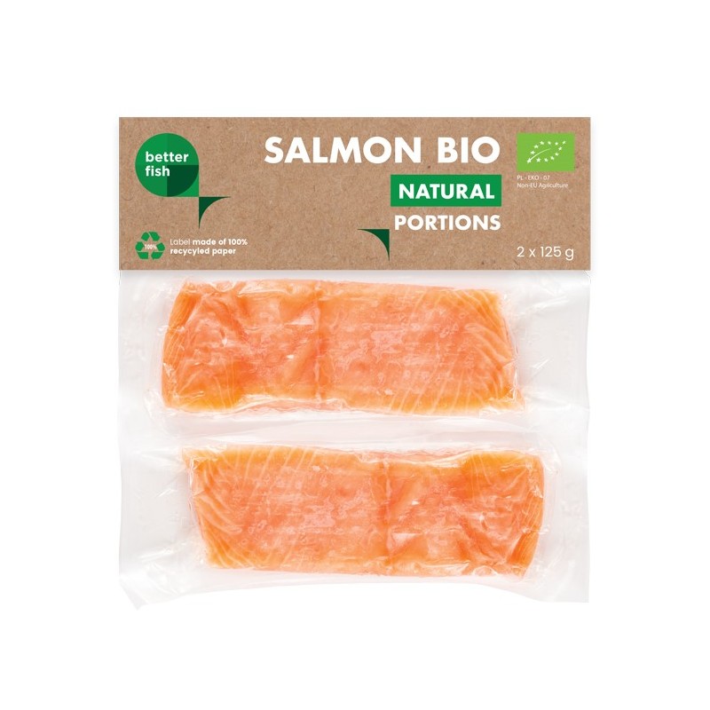 ŁOSOŚ ATLANTYCKI ZE SKÓRĄ MROŻONY PORCJE BIO (2 x 125 g) 250 g - BETTER FISH