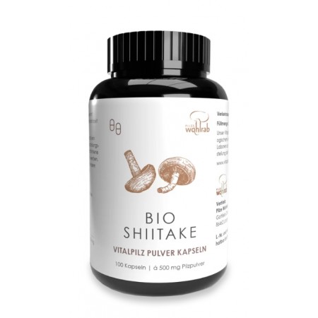 GRZYBY SHIITAKE (TWARDNIK JAPOŃSKI) BIO (500 mg) 100 KAPSUŁEK - PILZE WOHLRAB