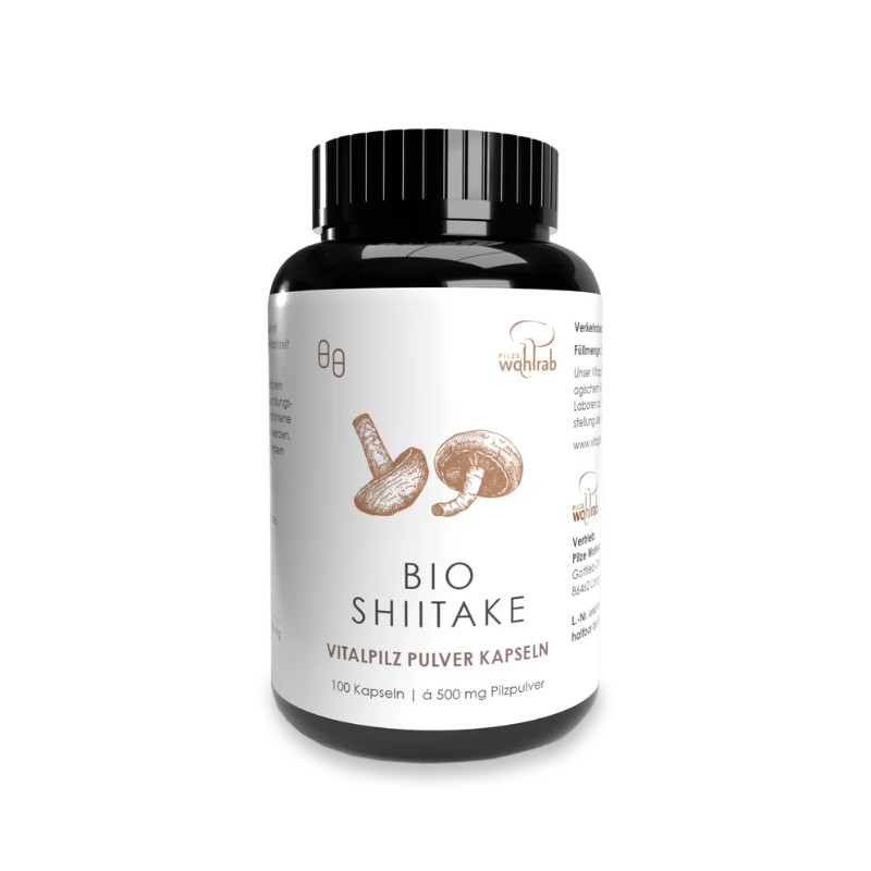 GRZYBY SHIITAKE (TWARDNIK JAPOŃSKI) BIO (500 mg) 100 KAPSUŁEK - PILZE WOHLRAB