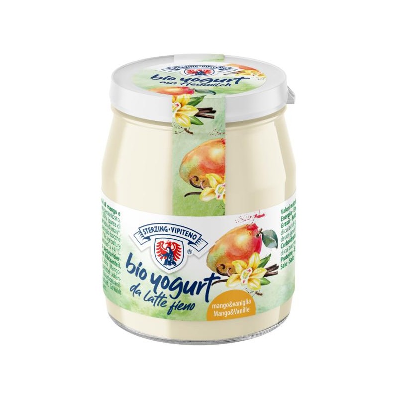 JOGURT MANGO - WANILIA Z MLEKA SIENNEGO BEZGLUTENOWY BIO 150 g (SŁOIK)- STERZING-VIPITENO