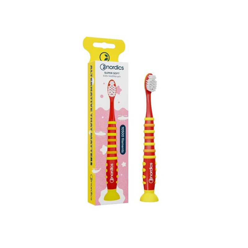 SZCZOTECZKA DO ZĘBÓW DLA DZIECI 10500 SUPER MIĘKKA CZERWONO - ŻÓŁTA RAKIETA - NORDICS