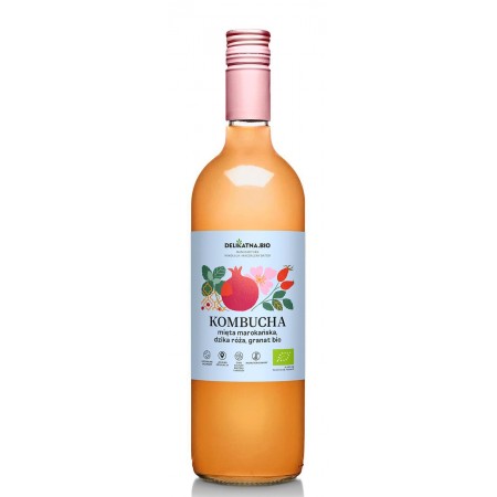 KOMBUCHA MIĘTA MAROKAŃSKA, DZIKA RÓŻA I GRANAT BIO 750 ml - DELIKATNA (ZAKWASOWNIA)